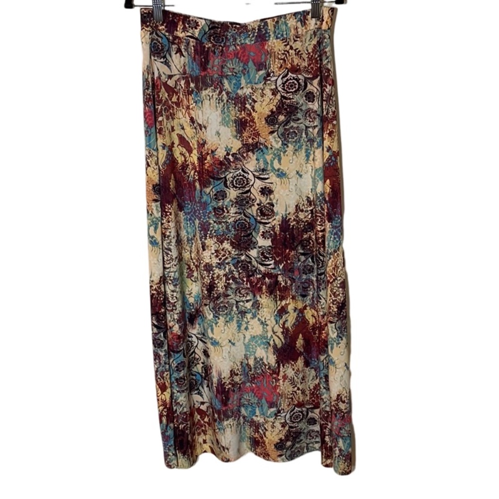 Jones Studio - Boho Floral Maxi Skirt in brown, blue and cream - Size M